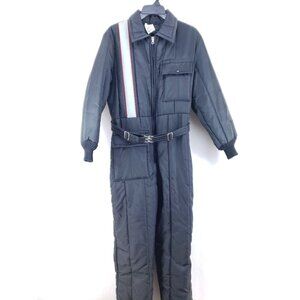 Vintage Insulated Snow Suit Coveralls Womens Size 12-14 Black Nylon Blend